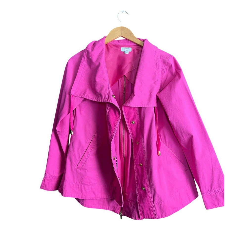 Crown And Ivy Jacket Womens XS Pink Woven Back Zipper Outdoor Cargo Full Zip - Picture 5 of 14